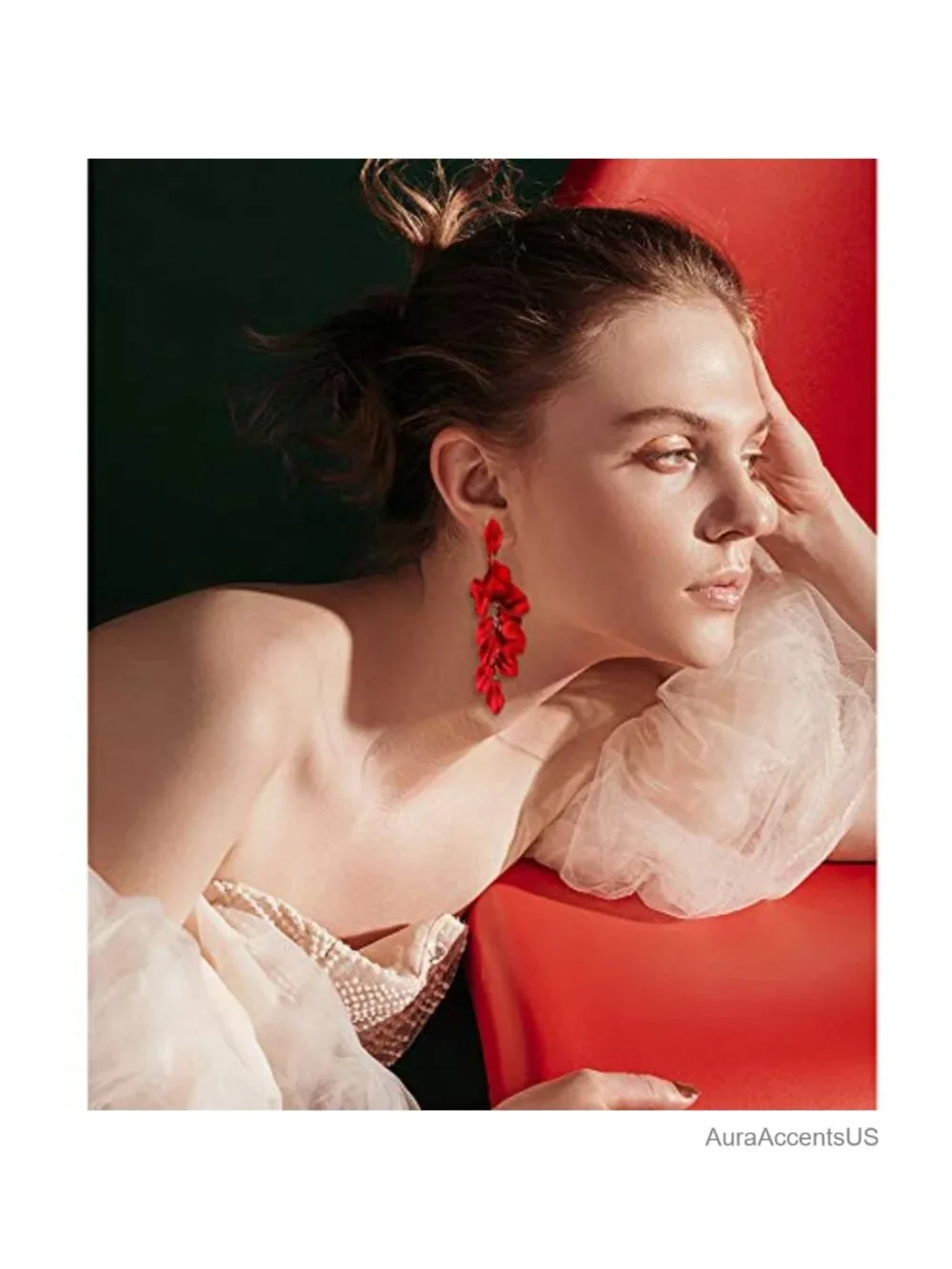 Long Acrylic Rose Petal Earrings Dangle Exaggerated Flower Drop Earrings